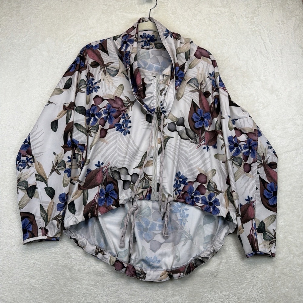 925 Fit Floral Zip Front Lightweight Jacket Women's XS White 3/4 Sleeve